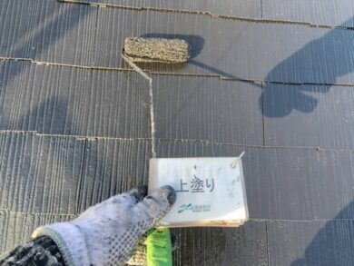 奈良磯城郡田原本町Y様邸　外壁塗装・屋根塗装・防水工事 屋根上塗り