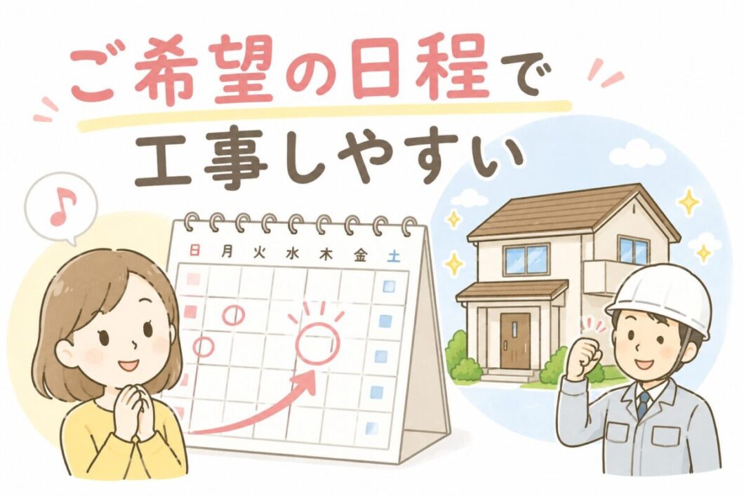 ご希望の日程で工事しやすいことを表現したカレンダーと住宅のイラスト