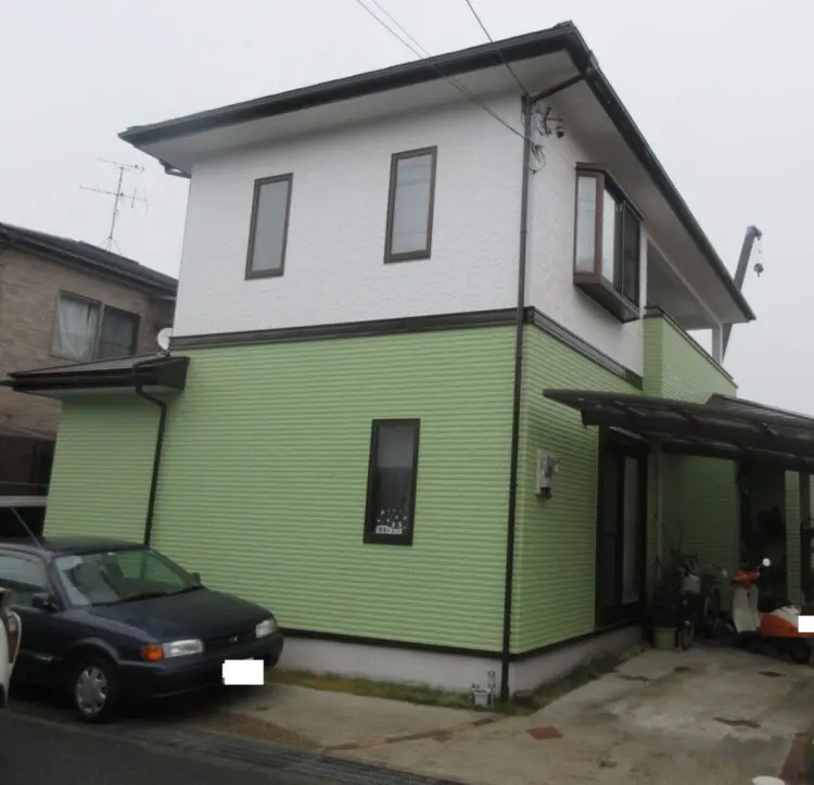 奈良の橿原田原本町の株式会社ヨネヤの外壁塗装と屋根塗装のライムグリーン