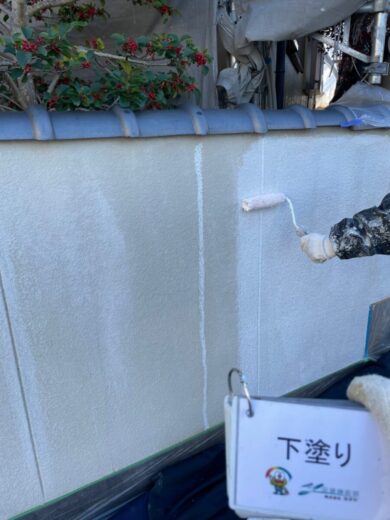 奈良橿原市A様邸　外壁塗装工事 外塀下塗り