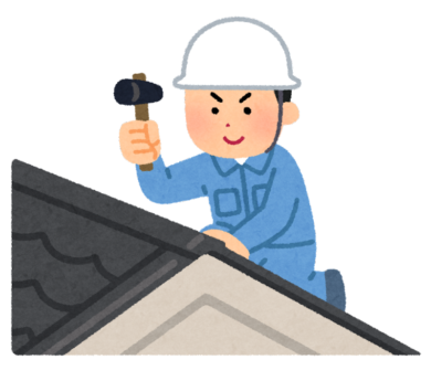 奈良の香芝市の株式会社ヨネヤの外壁・屋根塗装の屋根修理をする男性